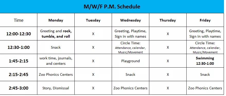Class schedule