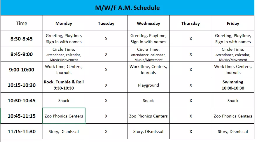 class schedule