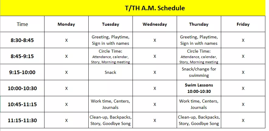 class schedule