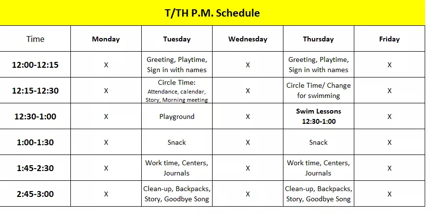 class schedule
